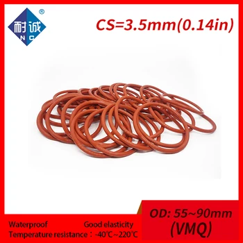 1 Adet / grup Silikon kauçuk o'ring Kırmızı VMQ CS 3.5 mm OD55 / 90mm Conta Silikon O'ring su geçirmez Silika jel