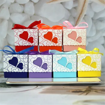 1 ADET Kalp Şeklinde şeker kutusu Çikolata Durumda Mini Güzel Renkli Kare Hediye şeritli kutu Noel Düğün Parti Dekorasyon