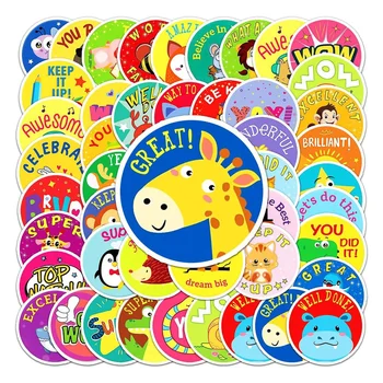 10/50 adet/torba Sevimli Kelimeler Ödül Çıkartmalar Öğretmen Teşvik Öğrenci Karikatür Hayvanlar Çıkartmalar Yuvarlak Ödül Sticker çocuklar için