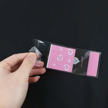 100 Adet Mini Plastik Şeker Torbaları Kalp Baskılı Çerezler Lolipop OPP Kendinden Yapışkanlı Çanta Düğün doğum günü hediyesi Ruj Ambalaj Kılıfı