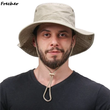 100 % Pamuklu erkek Kova Şapka Yaz Açık Bob Panama Safari Şapka Yıkanmış güneş şapkası UV Koruma Balıkçılık Boonie Şapka Erkekler Kadınlar