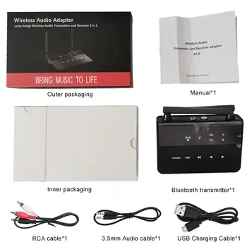 2 İN1 80M Aralığı Bluetooth 5.0 Alıcı Verici CSR Aptx Ses Adaptörü 3.5 mm Ses TX RX RCA USB Kablosuz Dongle TV PC İçin