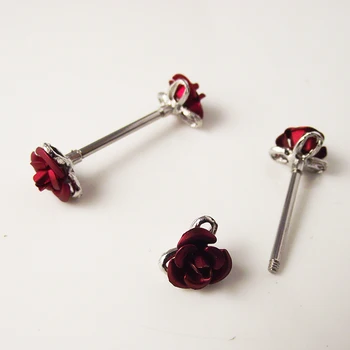 2 parça 1.6*16 * 6mm 14G Punk Rock Çift Kırmızı Çiçek Meme Kalkan Yüzükler Vücut Piercing Takı Gül Çiçek Meme Bar yüzük Kadınlar