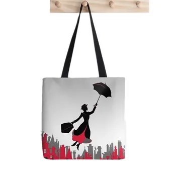 2021 Alışveriş Mary Poppins Desen Boyalı Tote Çanta kadın Harajuku alışveriş çantası kız Omuz alışveriş çantası Bayan Kanvas Çanta