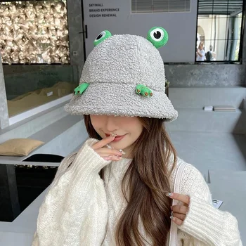 2022 Kadife Kurbağa Şapka Sıcak Kadın Şapka Kuzu Taklit Kürk Kova Şapka Açık Balıkçı Şapka Kış Kap Kurbağa Şapka