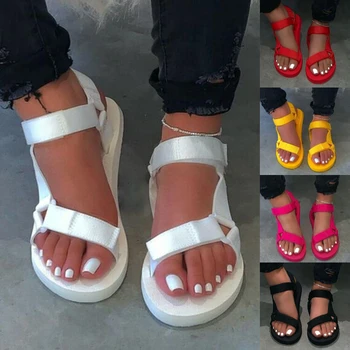 2022 Rahat Burnu açık Kadın Sandalet kaymaz Siyah Kanca Döngü platform sandaletler Ayakkabı Kadın Yaz plaj ayakkabısı Sandalias De Mujer