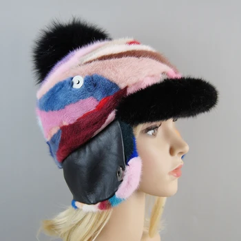 2022 Yeni Varış Vizon Kürk Şapka Kadınlar Renkli Kış sıcak Şapkalar Kadınlar Gerçek Kürk Bere kap Toptan Bonnets Moda kadın