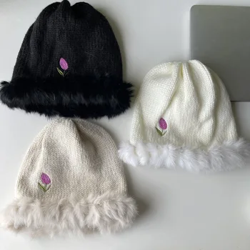 2022 YENİ moda kış şapka kadınlar ve erkekler için bere kapaklar Yün Lale tavşan kürk örme şapka ücretsiz kargo ile