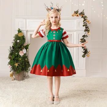 2023 Kırmızı Yeşil Noel Baba Tutu Elbise Kız Noel Kostümü Işıltılı Payetler Prenses Elbise Çocuklar Noel Partisi Yeni Yıl Balosu Elbisesi