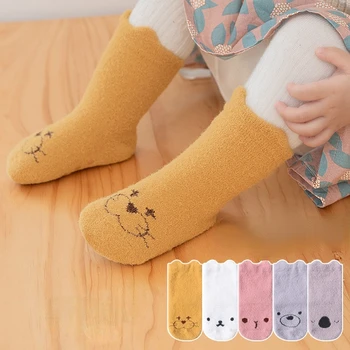 3 Çift / grup 0-24M Bebek Çorap Kış Kalınlaşmak sıcak tutan çoraplar Yenidoğan Bebek için Bebek kaymaz Kat Çorap Karikatür Vizon Polar Çorap
