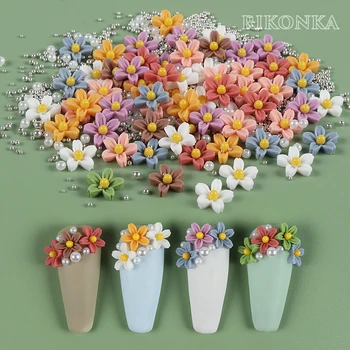 40 Adet 3D Reçine Çiçek Mix Havyar Tırnak Taklidi Renkli Lüks takı seti Nail Art Süslemeleri İçin DIY Güzel Yaz Manikür