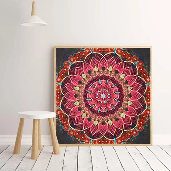 5D DIY Özel Elmas Boyama Kırmızı Mandala Kombinasyonu Nakış Mozaik Ev Dekorasyon