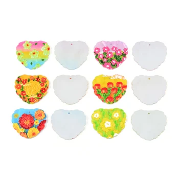 6 adet/grup Kalp Akrilik Plaka Parlak Çiçekler Kolye Takı Aksesuar El Yapımı Bağlayıcı DIY Küpe Bileşeni Kız Takı için