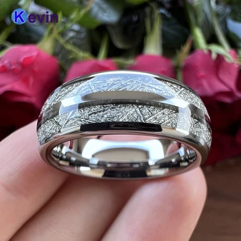 8MM Düğün Band Tungsten Nişan Yüzüğü İle Erkekler Ve Kadınlar İçin Göktaşı Kakma Konfor Fit