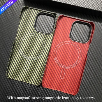ACC-Karbon durumda gerçek karbon fiber kılıf iPhone 13 14 Pro Max Manyetik fonksiyonu ile MagSafe şarj aramid elyaf 13 14 Kapak