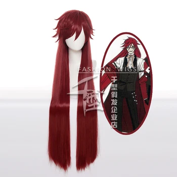 Anime Grell Sutcliff Cosplay Peruk siyah Butler uzun kırmızı peruk ısıya dayanıklı saç parti Cadılar Bayramı Peruk sahne + peruk kap