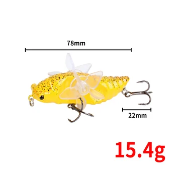 Ağustosböceği Canavarı Topwater Popper Balıkçılık Lures 7.5 cm 15.5 g Yapay Yem Wobblers Dönen Çift Pervane Trolling Mücadele