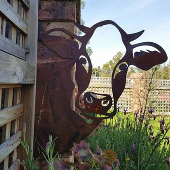Bahçe Dekoratif Kazık Metal İnek / Koyun Zarif Siluetleri Heykelcik Açık bahçe dekorasyonu Sanat Bahçe Süs