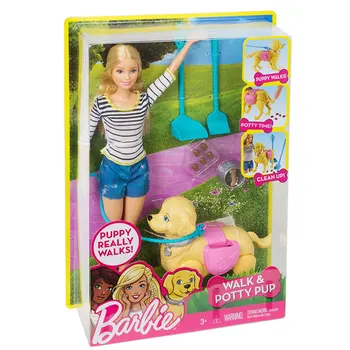 Barbie bebek Öğrenmek Bakım Hayvanlar Serisi Barbie Kız Hediye Kutusu Oyuncak Yürüyecek Pet Açgözlü Köpek DWJ68 Yürüyüş ve Lazımlık YAVRU