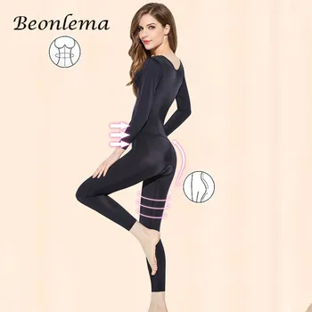 Beonlema Karın Shapewear Kadın Şekillendirici Popo Kaldırıcı Modelleme Uzun Kollu Tam Vücut Bodysuit Bacak Şekillendirici Açık Zayıflama S-3XL Kasık