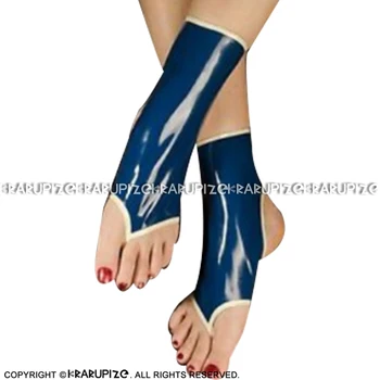 Beyaz Süslemeli Mavi Kauçuk Lateks Çorap Açık Ayak Parmakları Ve Topuk WZ-0063