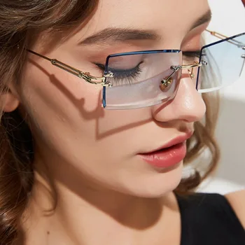 BLMUSA Basit Güneş Gözlüğü Kadın Moda Degrade Dikdörtgen güneş gözlüğü Küçük Parça Çerçevesiz Süslemeleri Gözlük Pembe Tonları Kadınlar için