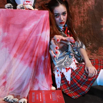 Cadılar Bayramı Korkutucu Kadınlar Okul kız Cosplay Kostüm Kan lekesi Zombiler Öğrenci Üniforma Egzotik Karnaval Şeytan elbise