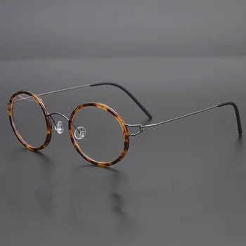 Danimarka Titanyum Gözlük Çerçeve Erkekler Kadınlar Vidasız Gözlük Ultralight Retro Yuvarlak Optik Gözlük El Yapımı Tasarımcı Gözlük