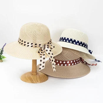 Egelant kadın Hasır Şapka İlmek Bayanlar Panama Kapaklar Geniş Ağız Güneş Koruma Kadın güneş şapkaları Yaz Kızlar Şerit Açık