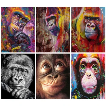 Elmas Boyama Hayvan Gorilla Maymun Tam Kare Yuvarlak Karikatür 5D DIY Nakış Çapraz Dikiş Mozaik Ev Dekor Hediye El Yapımı