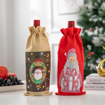 Elmas Boyama Noel şarap şişe çantaları DIY El Yapımı Sanat Merry Christmas İpli Çanta Kitleri Noel Masa Süslemeleri