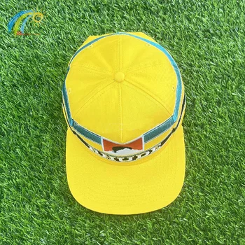 En iyi Kalite Ayarlanabilir Sarı Rhude Şapka Erkekler Kadınlar 1: 1 Etiketleri Klasik Günbatımı Nakış LOGOSU Rhude beyzbol şapkası Çizgili Yama