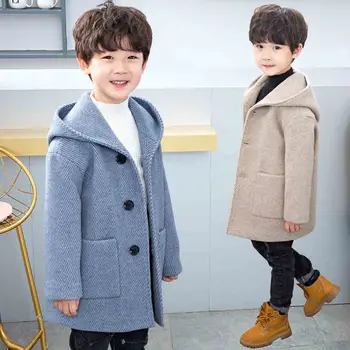 Erkek Ceket Moda Yün Ceket Kış Çocuk Yün Karışımı kapüşonlu ceket Toddler Sıcak Giyim Gençler Çocuk Giyim 3-12 Yıl