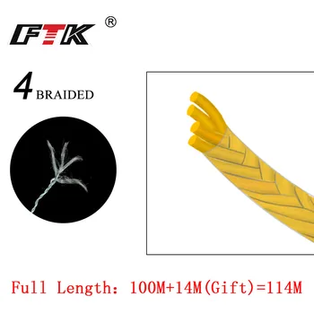 FTK 114 M PE Örgülü Tel olta 125 Metre 4 Tellerinin 0.10 mm-0.40 mm 8LB-60LB İnanılmaz Güçlü Multifilament Fiber Hattı