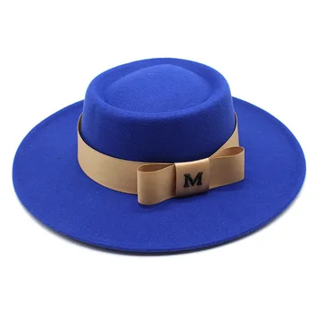 Fötr şapkalar Kadınlar İçin 8.5 CM Geniş Ağız Yün Keçe Caz Şapka İngiliz tarzı Elbise Resmi Panama Kap Billycock şapka Kız düz kasket