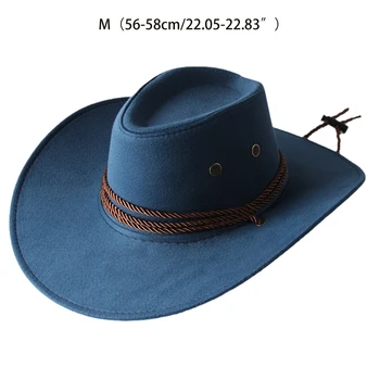 Geniş Ağızlı Batı kovboy şapkası w/Rüzgar Geçirmez Halat Caz Şapka Erkek Arkadaşı için Kız Arkadaşı