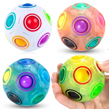 Gökkuşağı Küresel Futbol Topu Kılıfı Sihirli Fidget Topu Renk Eşleştirme Bulmaca Oyunu stres oyuncakları Stres Topu Zeka Çocuklar için
