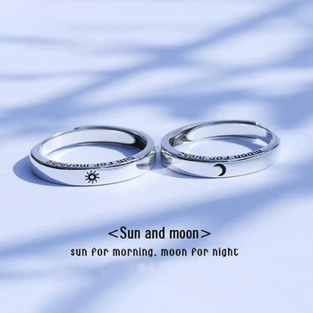 Güneş Ay Yıldız Erkekler ve Kadınlar Yüzük Açılış Ayarlanabilir Bakır Güneş Ay Aşk Çift Yüzük Yıldönümü Takı