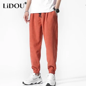 Ilkbahar Sonbahar Kore Moda Rahat Düz Pantolon Tüm Maç Gevşek Spor Sweatpants koşu pantolonları Erkekler Hip Hop Harem Streetwear