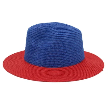 Ilkbahar Yaz İki Ton Patchwork Hasır Şapka Rahat Panama Caz silindir şapka Kadın Erkek Geniş Ağız Güneş Koruma Plaj Kap Dropshipping