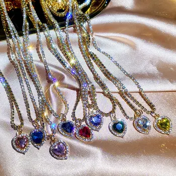 JJFOUCS Moda Romantik Kalp Kristal Kolye Kolye Altın Gümüş Renk Kolye Kadın Bohemia Zarif Charm Takı Hediye
