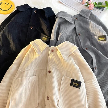 Kadife Gömlek Erkekler İçin Giyim Harajuku 3 Renk Gömlek Kore Tarzı Erkek Gömlek Uzun Kollu Vintage Giyim Streetwear 5XL