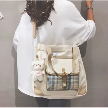 Kadın Büyük Kapasiteli Bir Omuz kanvas çanta Kadın Çanta omuzdan askili çanta Ekose Desenli çanta Öğrenci okul çantası Tote Çanta Alışveriş Çantası