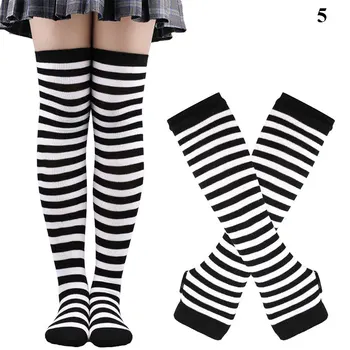 Kadın Kızlar Çizgili Çorap diz üstü çorap ve Eldiven Seti Sıcak Pamuk Çorap Cosplay Artı Boyutu Uzun Çorap Çizgili Kol Kol