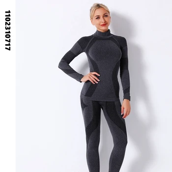 Kadın Kış termal iç çamaşır İçin Spor Kayak Spor Hızlı Kuru Termo Balıkçı Yaka FemaleKnitted Paçalı Don Set Giysi SK003