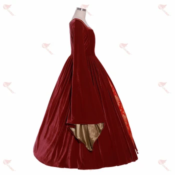 Kadın Ortaçağ Tudor Elbise, Kırmızı Retro Balo, Vintage Parti Yetişkin Elbiseler, Drama Sahne Performansı Kostümleri Özel Boyut