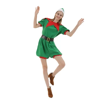 Kadın Santa Elf Cosplay Kostüm Yetişkin Noel Kısa Tulumlar Yeni Yıl süslü elbise
