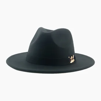 Kadınlar için şapka Fedoras Şapka Keçeli Erkekler Kapaklar Panama Geniş Ağız Katı Bant Zincir Lüks Rahat Caz Kapaklar kovboy şapkası Chapeau Femme
