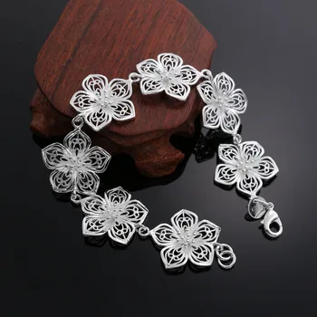 Kadınlar ıçin güzel moda gümüş renk charm çiçek Bilezik lady düğün yüksek kalite klasik takı tatil hediye, H317