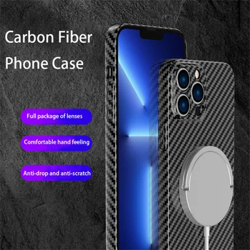 Karbon Fiber Doku Cilt Magsafe İçin Manyetik Kablosuz Şarj Durumda iPhone 14 13 12 11 Pro Max Mat Sert Darbeye Dayanıklı Kapak